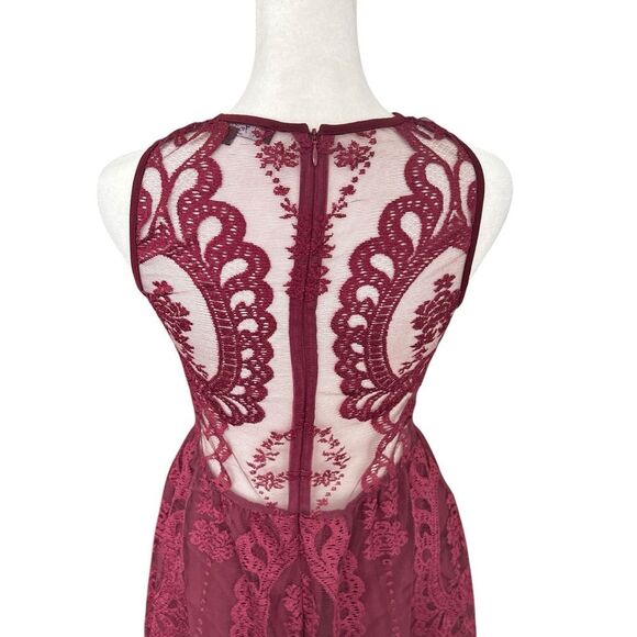 For Love & Lemons Red Lulu Lace Sheer A-Line Mini Dress Size S - Picture 7 of 13